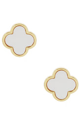 Gold Dipped Clover Stud Earrings - White
